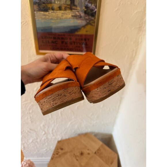 SOREL Cameron Flatform Orange Mule Wedge Sandals Size 9 - Picture 6 of 8